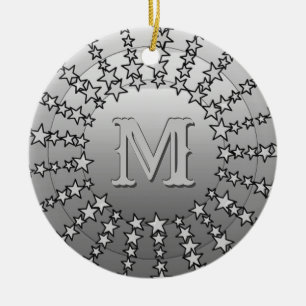 Mandala van Sterren, Zilveren Grijs Satijn Gradiën Keramisch Ornament