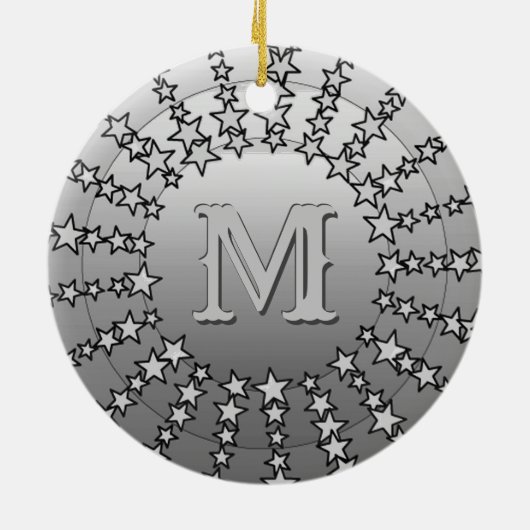 Mandala van Sterren, Zilveren Grijs Satijn Gradiën Keramisch Ornament (Achterkant)