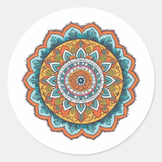 Mandala van verschillende kleuren ronde sticker (Voorkant)
