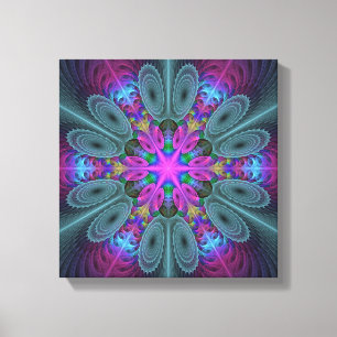 Mandala vanuit het midden Kleurrijke Fractale Kuns Canvas Afdruk