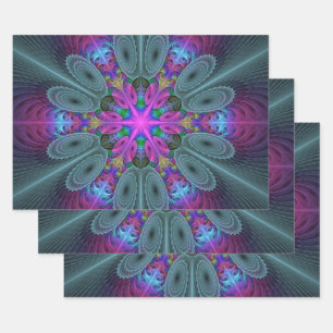 Mandala vanuit het midden Kleurrijke Fractale Kuns Inpakpapier Vel