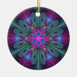 Mandala vanuit het midden Kleurrijke Fractale Kuns Keramisch Ornament