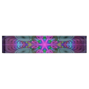 Mandala vanuit het midden Kleurrijke Fractale Kuns Naambordje