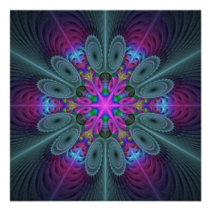 Mandala vanuit het midden Kleurrijke Fractale Kuns Perfect Poster