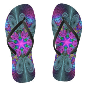 Mandala vanuit het midden Kleurrijke Fractale Kuns Teenslippers