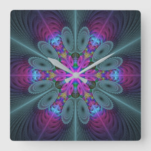 Mandala vanuit het midden Kleurrijke Fractale Kuns Vierkante Klok