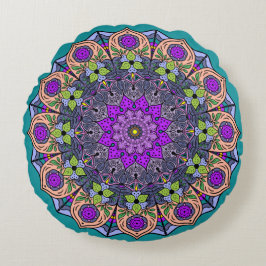 Mandala Violet Peach Salmon Pink Green Rond Kussen