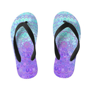 Mandala Vloer in Light Blue en Paars Kinder Teenslippers