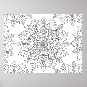 Mandala voor het kleuren van Black White Floral Poster