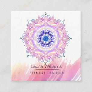 Mandala Waterverf Roze Lotus Yoga Instructor Vierkante Visitekaartje