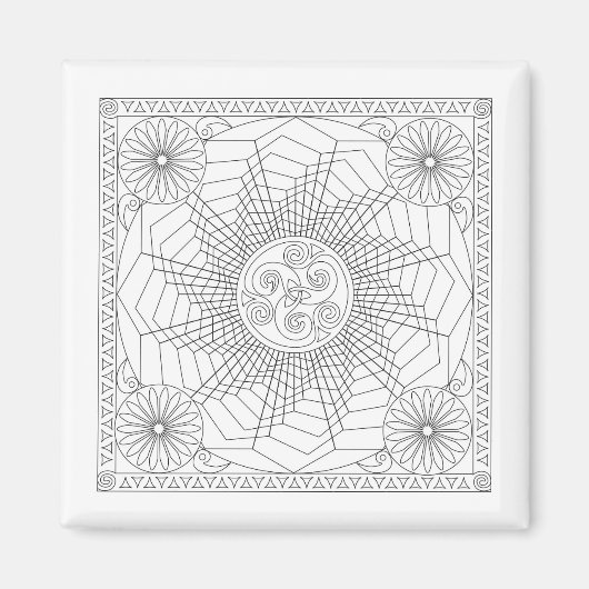 Mandala Wheel in zwart-wit - Kleurkaart N Magneet (Voorkant)