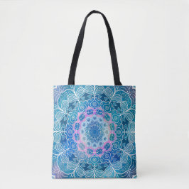 Mandala Wit Omtrek blauwe Waterverf - Draagtas