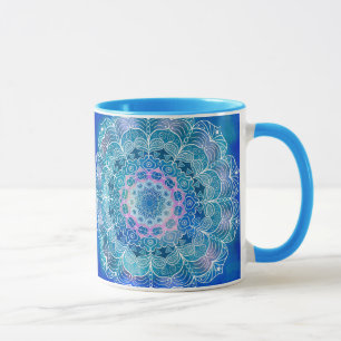 Mandala Wit Omtrek blauwe Waterverf - Mok