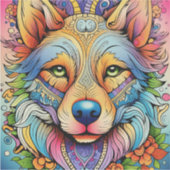 Mandala Wolf with Floral Accents Sticker (Voorkant)