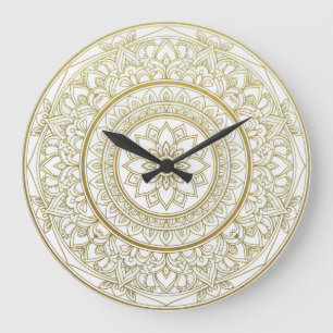 Mandala Zen Wall Clock – Goud & Wit Spiritueel De Grote Klok