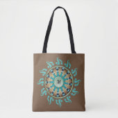 Mandala Zon Turkoois, bruin, blauw en Tan Tas (Voorkant)