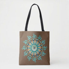 Mandala Zon Turkoois, bruin, blauw en Tan Tas