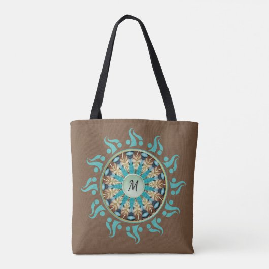 Mandala Zon Turkoois, bruin, blauw en Tan Tas (Achterkant)