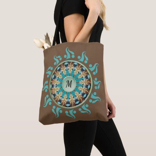 Mandala Zon Turkoois, bruin, blauw en Tan Tas (Dichtbij)