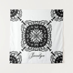 Mandala Zwart Witte Bloem Naam Tapijt Wandkleed