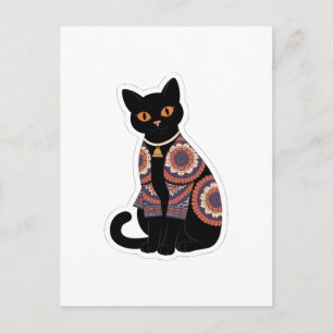 Mandala Zwarte Kat met Belhalsband Kaart