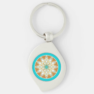 Mandalapatroon in chocolade, tan en turquoise sleutelhanger