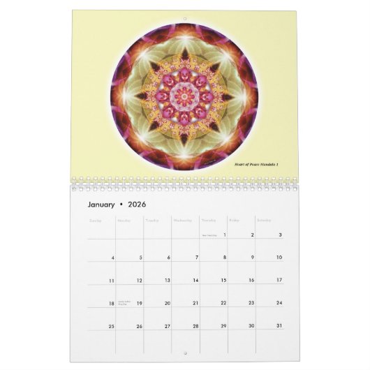 Mandalas du coeur du calendrier de la paix 2015 (Jan 2026)