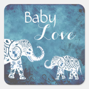 Mandala's en olifanten Baby Love Boy's Baby shower Vierkante Sticker