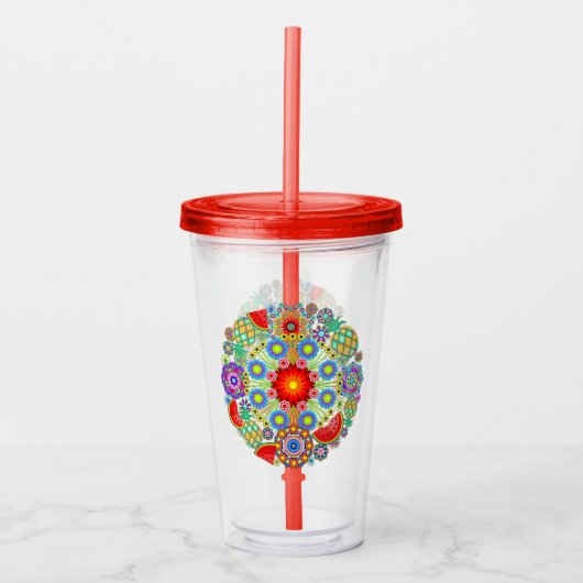 Mandala's & Exotisch Vruchten Patroon Acryl Drinkbeker (Voorkant)