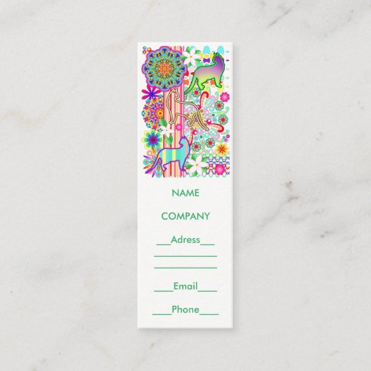 Mandalas, katten en bloemen Fantasy Pattern Mini Visitekaartje (Voorkant)