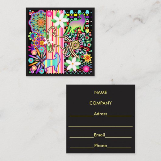 Mandalas, katten en bloemen Fantasy Pattern Vierkante Visitekaartje (Voorkant / Achterkant)