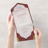 Mandalas op maroon achtergrond all in one uitnodiging (Afscheurbaar)