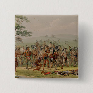 Mandan Archery Contest, c.1832 Vierkante Button 5,1 Cm