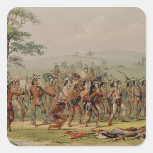 Mandan Archery Contest, c.1832 Vierkante Sticker (Voorkant)