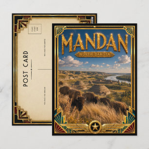 Mandan North Dakota Vintage Art Deco Gouden Tijdpe Briefkaart