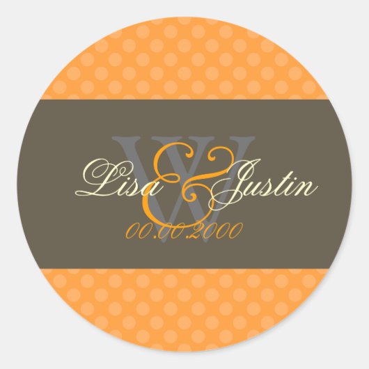 Mandarijn Sinaasappel Polka Dots monogram/DIY kleu Ronde Sticker (Voorkant)