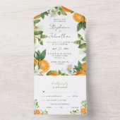 Mandarijn Sinaasappel Waterverf Bruiloft All In One Uitnodiging (Binnen)