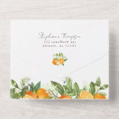 Mandarijn Sinaasappel Waterverf Bruiloft All In One Uitnodiging (Achterkant)