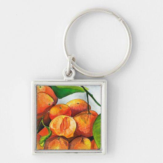 Mandarijnse oranje waterverf fruitkunst sleutelhanger (Voorkant)