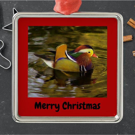 Mandarin Duck Merry Red omhuld Metalen Ornament
