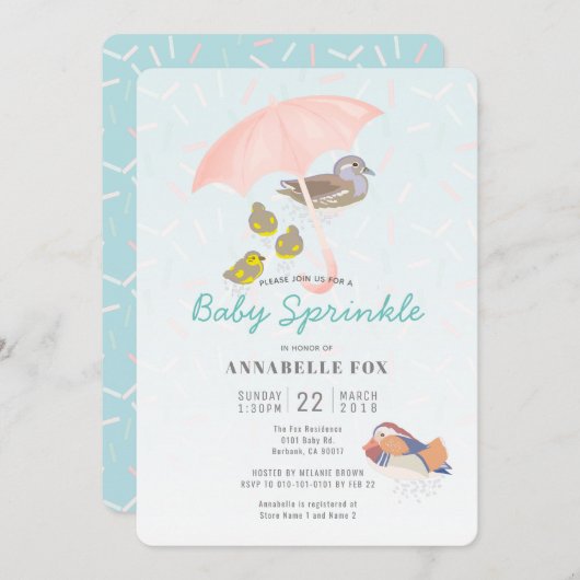 Mandarin Ducks Baby Sprinkle Shower Invitation Kaart (Voorkant / Achterkant)