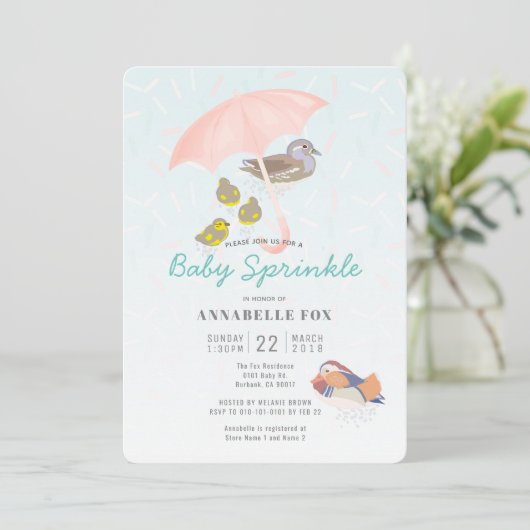 Mandarin Ducks Baby Sprinkle Shower Invitation Kaart (Staand voorkant)