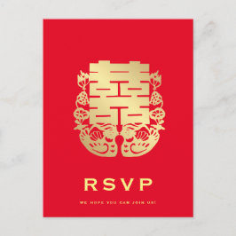 Mandarin Eenden & Dubbel Geluk Huwelijks RSVP Uitnodiging Briefkaart