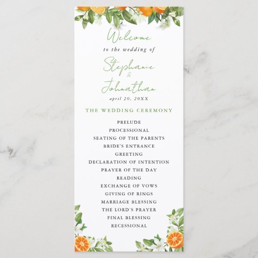 Mandarin Orange Watercolor Wedding Programme (Devant)