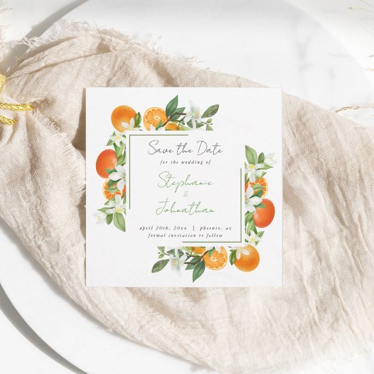 Mandarin Orange Watercolor Wedding Save the Date