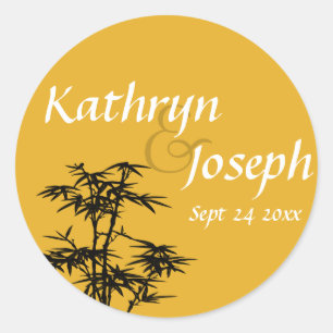 Mandarin oranje bamboe aangepast huwelijksbonetike ronde sticker