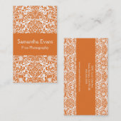 Mandarine et carte de visite blanc de damassé (Devant / Derrière)