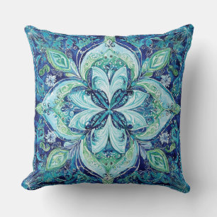 Mandela Navy blauw smaragdgroen Boheems patroon Kussen