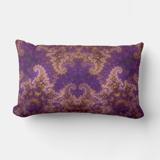 Mandelbrot Fractale Kunst Abstract Paars en Goud Kussen (Voorkant)