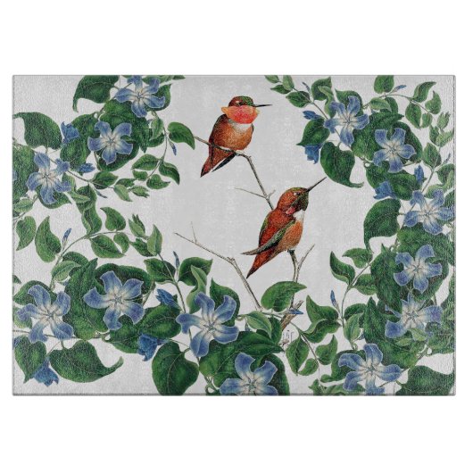 Mandevilla Flowers Hummingbird Birds Cutting Board Snijplank (Voorkant)